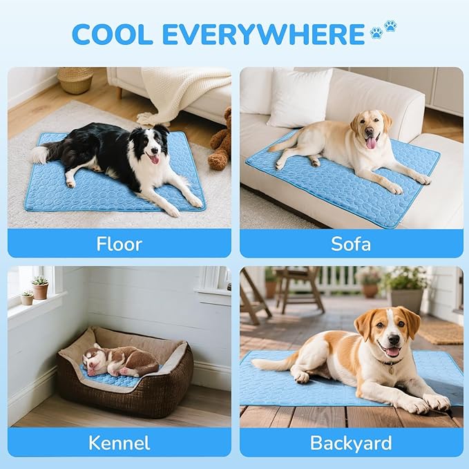 TerraKin Cooling Mat for Dogs and Cats, 27.6" x 21.7" Soft Pet Cooling Pad with Ice Silk Fabric, Comfortable for Crate, Bed, Floor, Sofa(Large, Blue)