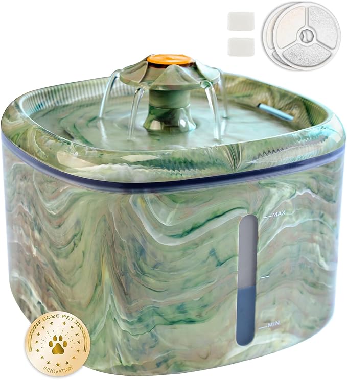 Cat Water Fountain,2.5L/84oz Cat Fountain for Drinking with Rotating Attractor & Camouflage Green Design –Automatic Pet Water Dispenser Bowl (Green+2Filters)