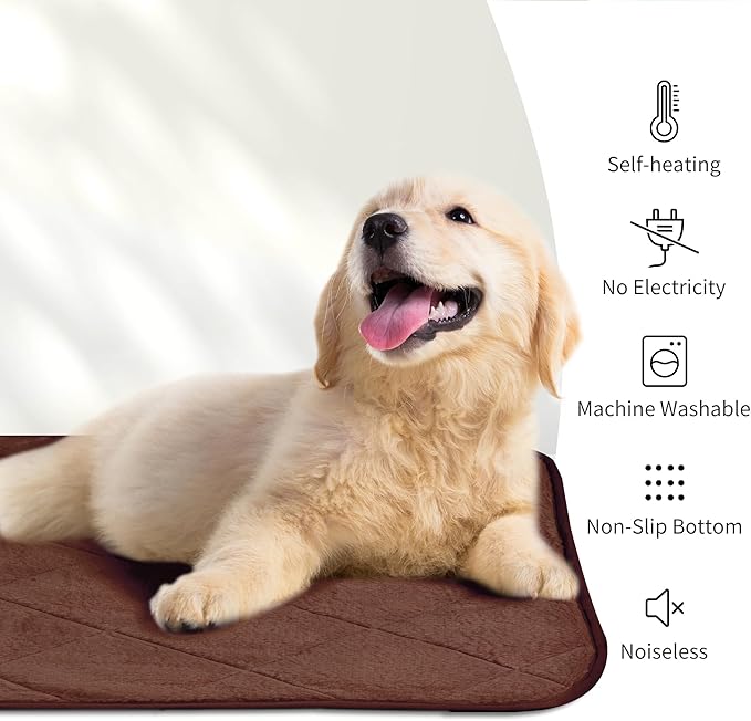 NWK Fluffy Self Warming Cat Mat, Cat Blanket, Thermal Dog Mat, Washable, Non-Slip Bottom for Sofa & Crate & Kennel & Car Seat (Coffee Brown, Medium (28'' X 19'' X 0.4''))