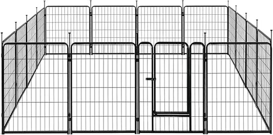 Amazon Basics Dog Playpen, 16 Panels Metal Fence with Door, Foldable for Indoor and Outdoor Use, Suitable for Small to Medium Sized Dogs, 30 Inch Height, Black