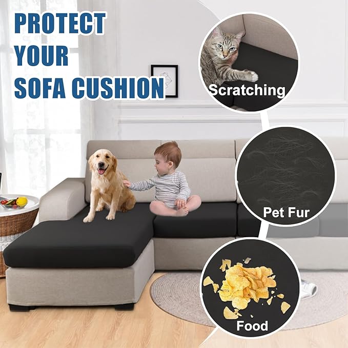 100% Waterproof Couch Cushion Covers, Replacement Sofa Cushion Covers, Stretch Individual Sofa Seat Cushion Slipcovers Furniture Protector for Kids Pets