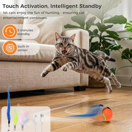 Automatic Interactive Cat Toy Ball with 3 Tails,Rechargeable Moving Cat Toy for Indoor Cats,Cat Toys Balls for Indoor Cats|Fun Interactive Cat Toys & Perfect Cat Gifts,cat ChaCe Toy,Motion Activated
