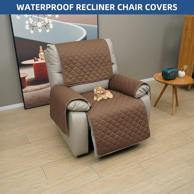 Eismodra Waterproof Recliner Chair Covers for Reclining Couch Slipcovers Seat Cushion,Anti-Slip Sofa Cover for Dogs Pets Furniture Protector Washable,Brown Set (4 Pieces)
