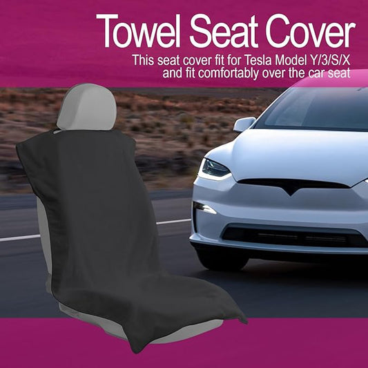Car Seat Towel Covers Front Seats Protector for Gym and Workout, Automotive Washable Driver Cars Seat Sweat Cover for Dog, Compatible with Tesla Model Y Juniper/3/X/S (Fleece Black, 1Pcs)
