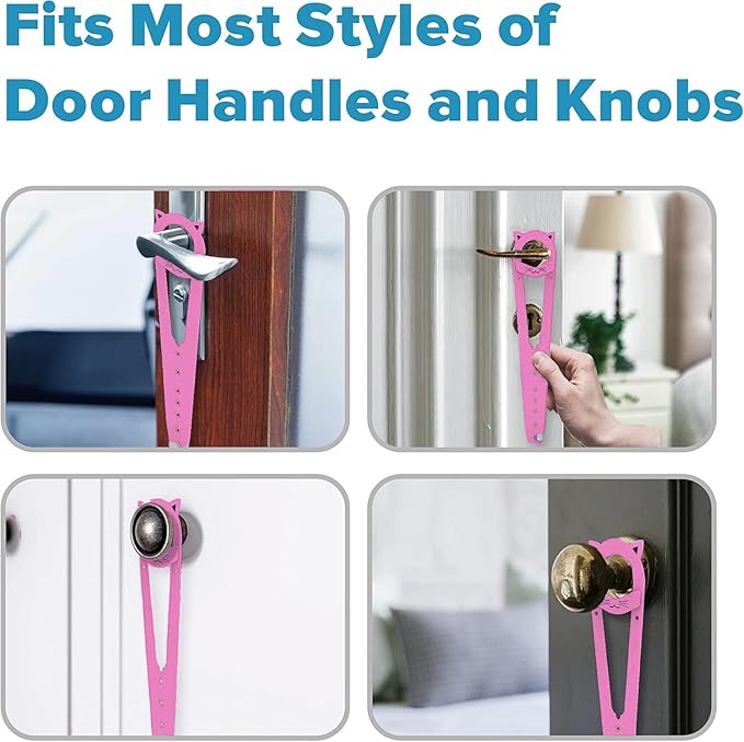Cat Door Latch with Stabilizer, 7 Sizes Adjustable Cat Door Holder Latch to Keep Dog Out of Litter Box, No-Drill Alternative of Pet Gates and Interior Pet Door, Pink, 4 Packs