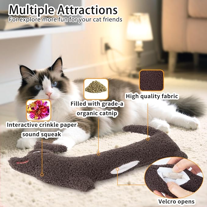 ETEKYER Refillable Catnip Toy for Cats - 13.77 Inch Large Cat Kicker Toy for Indoor Kittens, Crinkly Sound Interactive Kitty Toy Teeth Cleaning Fun