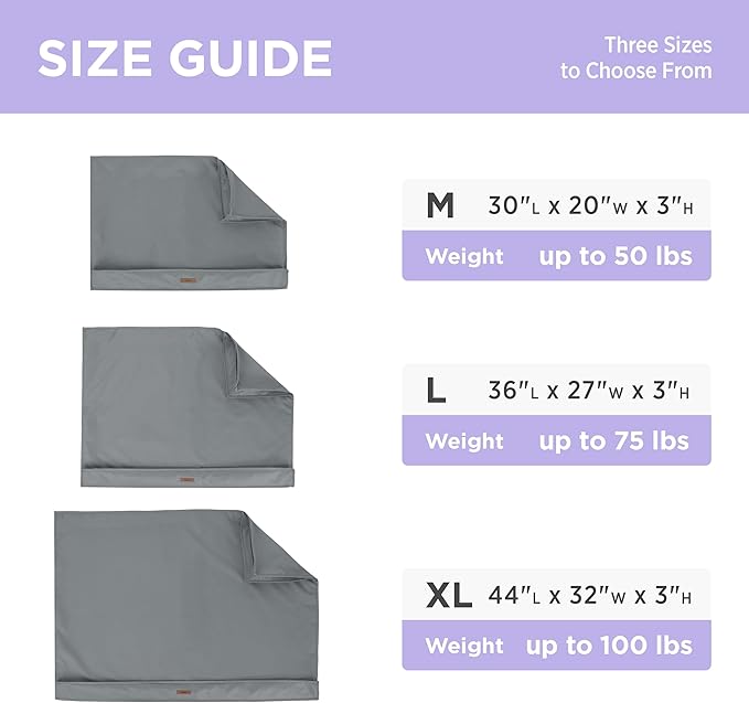 LE SURE Waterproof Dog Bed Cover Replacement Washable - Large Size for Pet Mat 36x27x3 Inches, Grey
