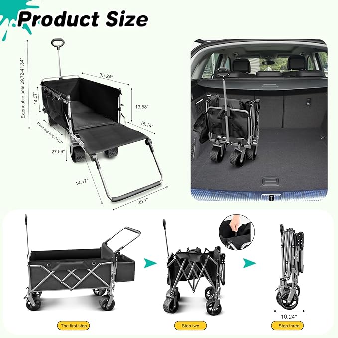 Dog Stroller for Large & Medium Dogs up to 220lbs with Tailgate, Mat, Multiple Pockets, Cup Holder, Storage Baskets, All-Terrain Foldable Large Pet Dog Wagon for Road Trips, Vet Visits, or Park Day