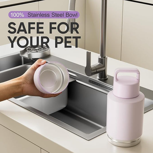 KEWIXY Insulated Dog Water Bottle with Travel Bowl, Dog Lover Gift, Portable Water Bottle Dispenser, Accessories for Car, Hiking, Camping, Outdoor, Leak-Proof, Detachable (Pale Mauve)