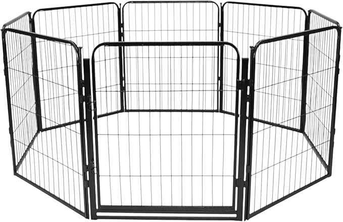 Dog Playpen - 32 inch, 8 Panel Portable Black Metal Pet Play Pen for Small and Medium Dogs - Indoor/Outdoor Kennel Cage | Anti-Rust Tool Free Setup for Home, Yard, RV, or Camping