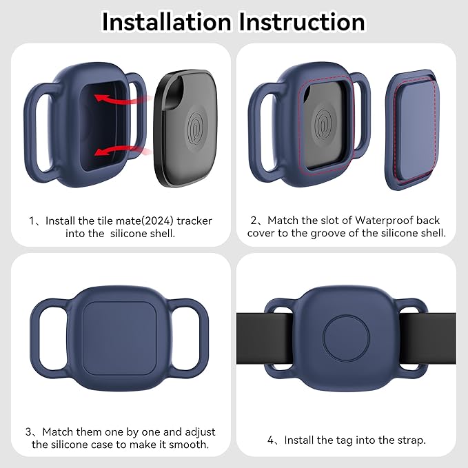 Waterproof Dog Collar Holder for Life360 Tile Mate Tracker, 2-Pack Durable Silicone Cover, Anti Lost for Life 360 Tile Tracker Case for Cat & pet Collars, Easy Installation, Lightweight, Navy Blue