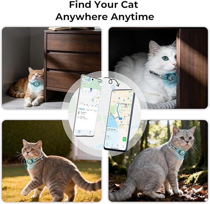 GPS Cat Tracker Collar(iOS & Android), Bluetooth Mini GPS Dog Tracker, Smart Pet Activity Tracker, No Monthly Fee, Work with Apple Find My & Google Find Hub, Finder Tag for Pets,Items 2P Blue