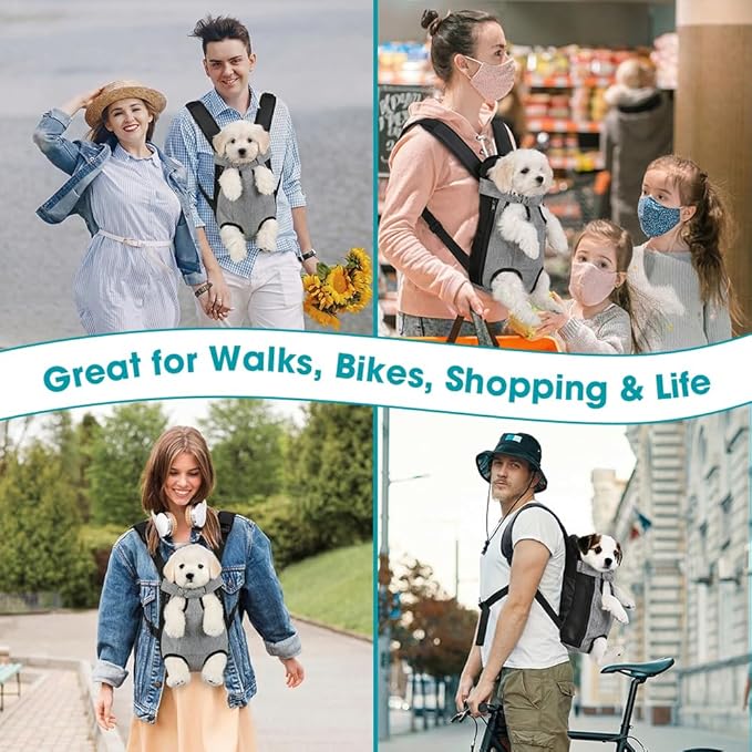 Dog Backpack Carrier, Front Pocket for Essentials, Pet Sling Front Backpacks for Small Medium Dogs 7-11 Lbs, Legs Out, Adjustable Wearable Puppy Chest Travel Bag, Easy-Fit for Hiking/Walking/Camping