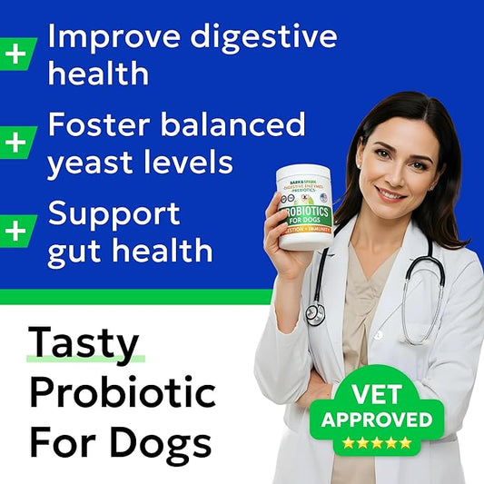 Bark&Spark Dog Probiotics & Digestive Enzymes (Gut Health) Allergy & Itchy Skin - Pet Diarrhea Gas Treatment Upset Stomach Relief, Digestion Health Prebiotic Supplement Tummy Treat (180Ct Chicken)