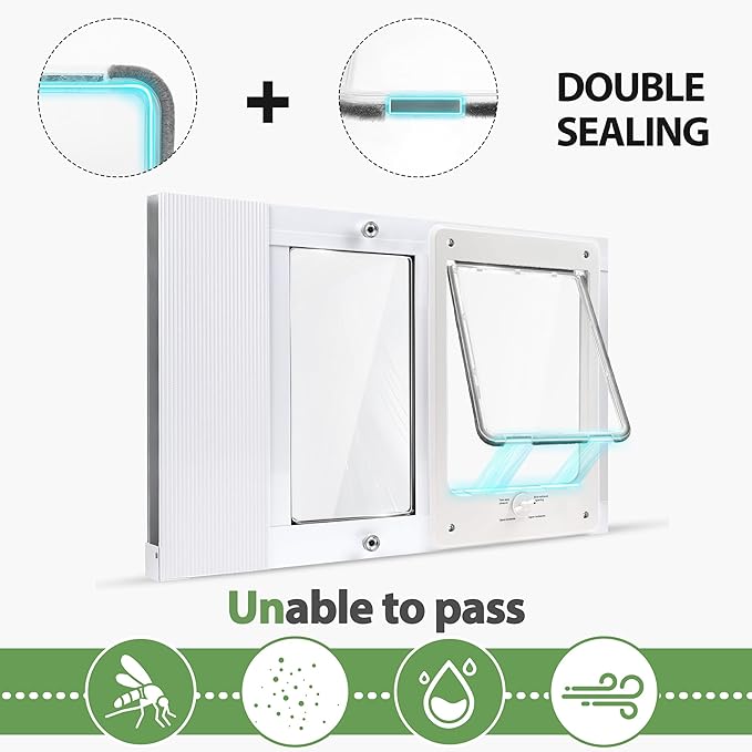 Full-Size Window Pet Door for Cat&Small Dog,Fits 21"-23 4/5" Width Windows, Quick-Fit Cat Door Window Insert,4 Locking Mechanisms, Magnetic Closure Cat Door for Window,Aluminum Pet Door for Window
