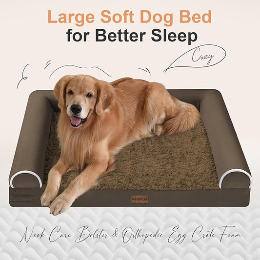 Large Dog Bed Orthopedic Washable: Beds Bolster XXL Bed Big XLarge Dogs Egg Crate Foam Sofa Couch Waterproof Removable Cover - Dark Coffee