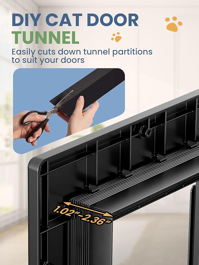 Cat Door, Cat Door Interior Door with Soft Magnetic Flaps, Sliding Panel Closure, Telescoping Tunnel, Easy DIY Installation Kitty Door, Exterior Cat Doors for Cats Up to 20 lbs, Black