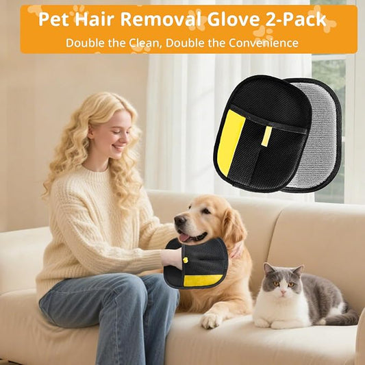 2 Pack Pet Hair Removal Glove,Efficient Pet Hair Remover for Dogs and Cats,Gentle Dog Hair Remover and Cat Hair Remover,Soft Pet Hair Remover Glove for Furniture and Clothing,Hair Removal Glove