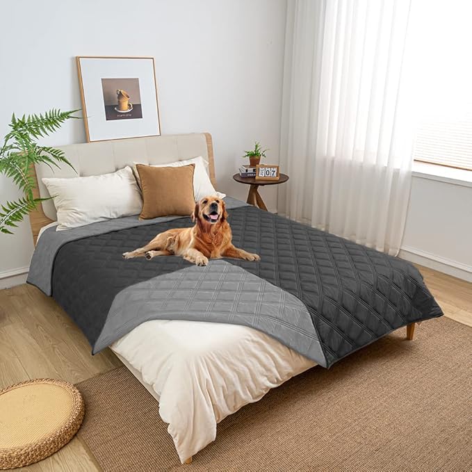fuguitex Waterproof Dog Blanket Reversible for Small Dogs Resistant Leakproof Washable Couch Cushion Bed Protector Cover for Indoor Furniture Pet Friendly(30"*70",Dark Grey+Grey