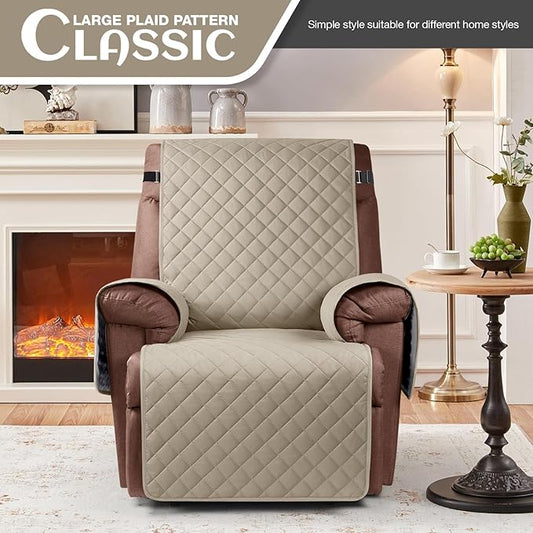 KinCam 100% Waterproof Recliner Chair Cover, Reclining Couch Covers for Pets, Dogs, Recliner Couch Slipcover Furniture Protector with Elastic Straps for Kids(30", Khaki)