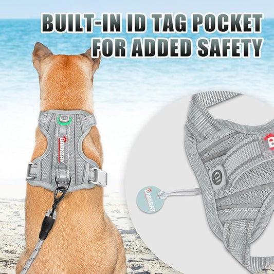 BARKBAY No Pull Dog Harness Large Reflective Dog Harness with Front Clip and Easy Control Handle for Walking Training Running with ID tag Pocket(Grey,M)