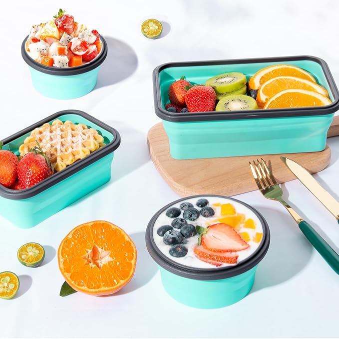 Sudaya 8 Pack Collapsible Food Storage Containers With Lids, Collapsible Storage Containers Sets Silicone Collapsible Bowls For Camping, RV Accessories, Travel Trailer Must