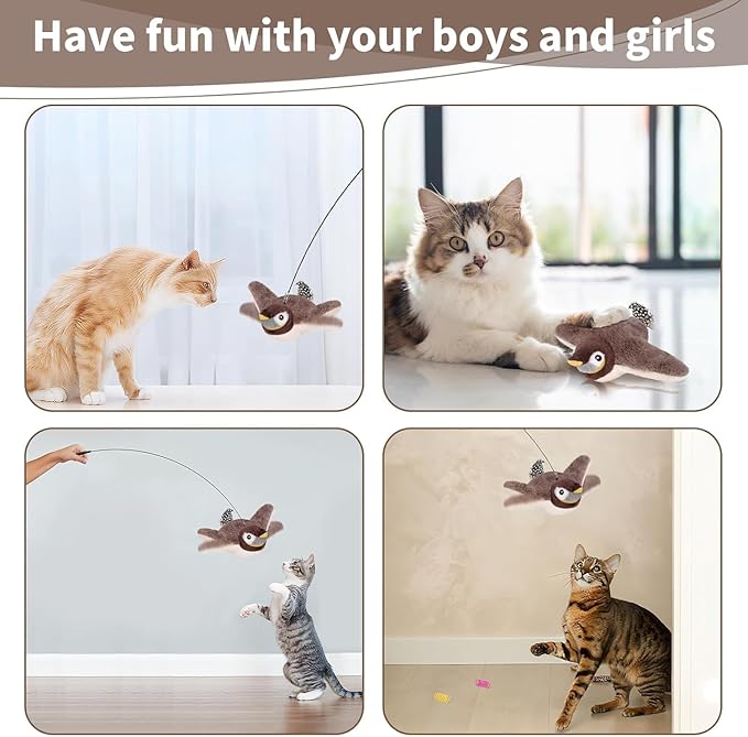 Cat Toys, Flapping Bird Cat Toy(No Flying), Interactive Catnip Toy with Catnip Bags, Chirping Noise Enrichment Moving Wings Dog Cat Kitten Toys, Flappy Flying Pets Toy for Indoor(Oriole) (A8)