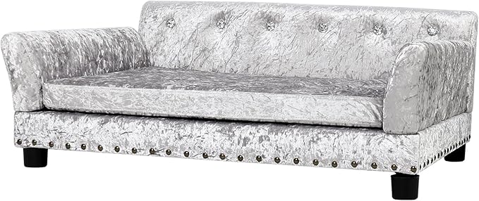 BingoPaw Large Dog Sofa Couch: Modern Dog Couch Made by Deluxe Tufted Velvet - Indoor Elevated Doggy Sofa with Removable Cover Clearance for Pets Up to 80lbs