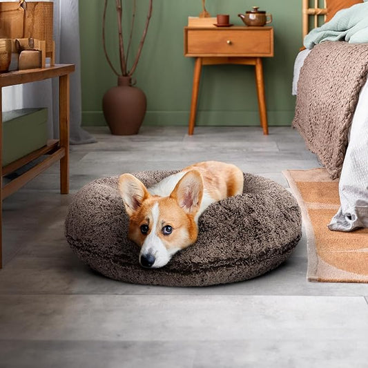 Bessie and Barnie - Luxury Extra Plush Faux Fur Bagel Pet/Dog Bed (Frosted Willow, Me)