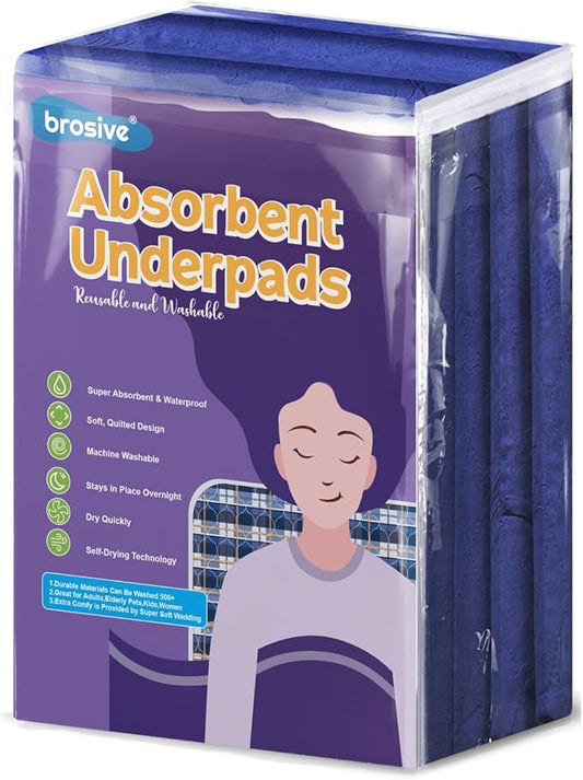 Hide Stains Washable Waterproof Bed Pads 45x56 Inch (2 Pack), Extra Large for Incontinence, Bed Wetting, and Pet Protection, Navy Blue Ideal for Elderly, Adults, Kids and Pets