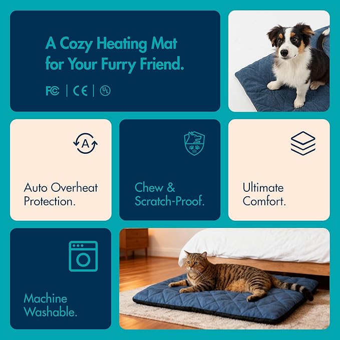 Vagascape Dog Heating Pad (31"x20") - Waterproof Electric Heated Mat & Pet Bed for Indoor and Outdoor Use, Chew Resistant Cord, Machine Washable Cover with Wheat Pattern Quilting, for Cats and Pets
