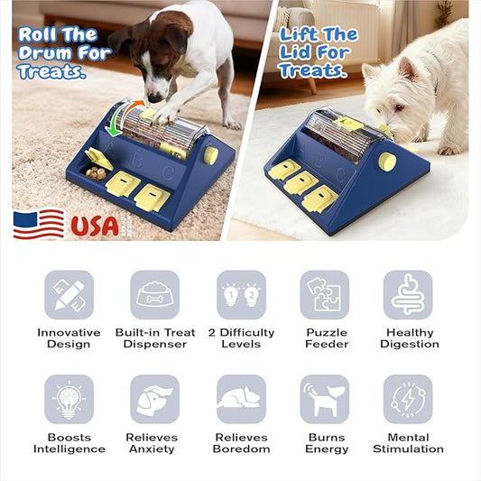 KADTC Dog Puzzle Toy, Large Size, 2 Levels of Challenge, Paw-Activated Rolling Treat Dispenser, Slow Feeder & Mental Stimulation for Small/Medium Dogs Enrichment Toys
