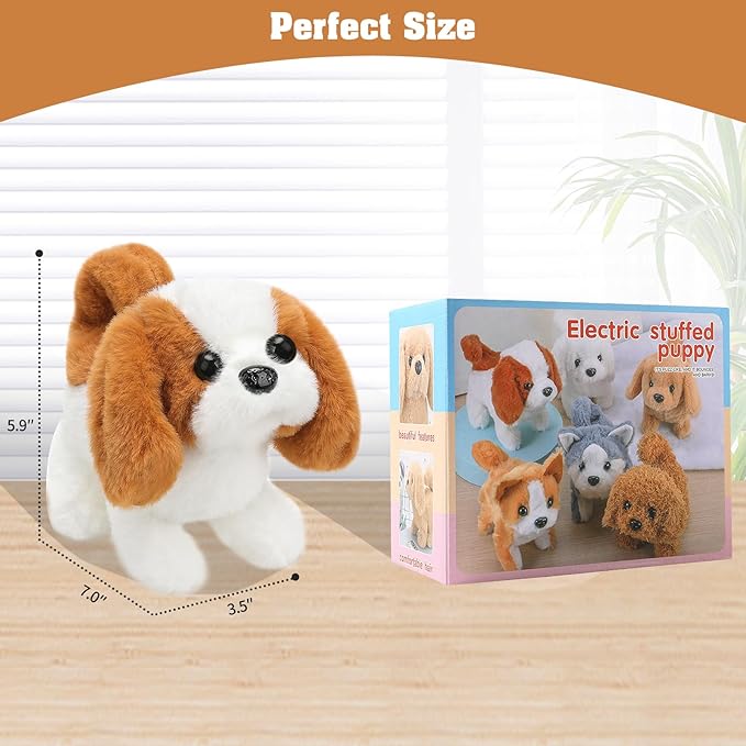KSABVAIA Plush Saint Bernard Toy Puppy Electronic Interactive Dog - Walking, Barking, Tail Wagging, Stretching Companion Animal for Kids Toddlers