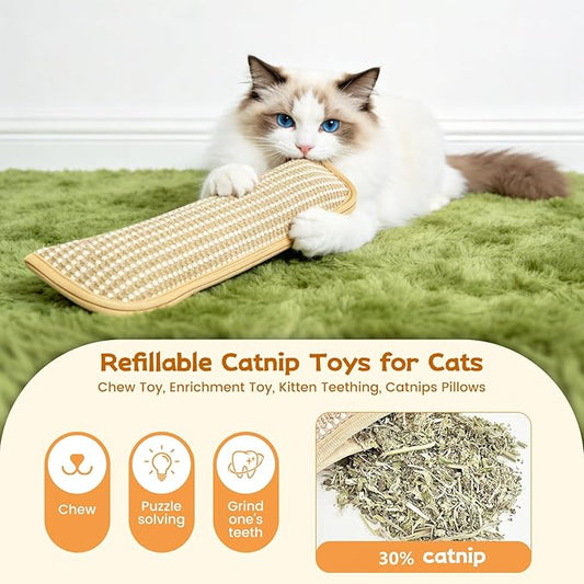 2 Pcs Catnip Toys for Cats,Interactive Catnip Chew Toy,Scratching Posts for Indoor Cats Adults,Cat Chew Toy,Enrichment Toy,Kitten Teething,Catnips Pillows for Bored Indoor (2 PCS, S)
