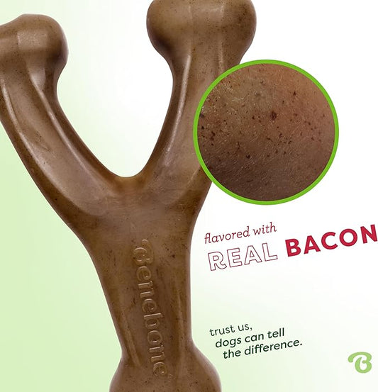 Benebone Wishbone Durable Dog Chew Toy for Aggressive Chewers, Real Bacon, Made in USA, Tiny