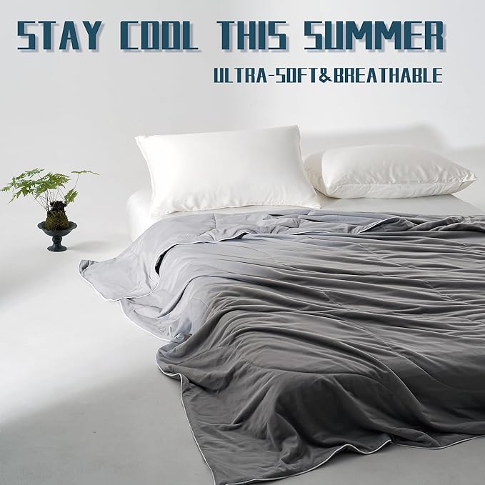 DOWNCOOL Cooling Comforter Twin Size, Grey Cooling Blanket for Hot Sleeper, Lightweight & Breathable Blanket for Night Sweats,Dual-Side Cooling Summer Bedding,68"X90"