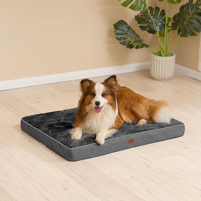 EHEYCIGA Orthopedic Dog Bed Waterproof 30"x20", Memory Foam Pet Bed for Medium Dogs, Washable Pet Mat with Removable Cover, Dark Grey