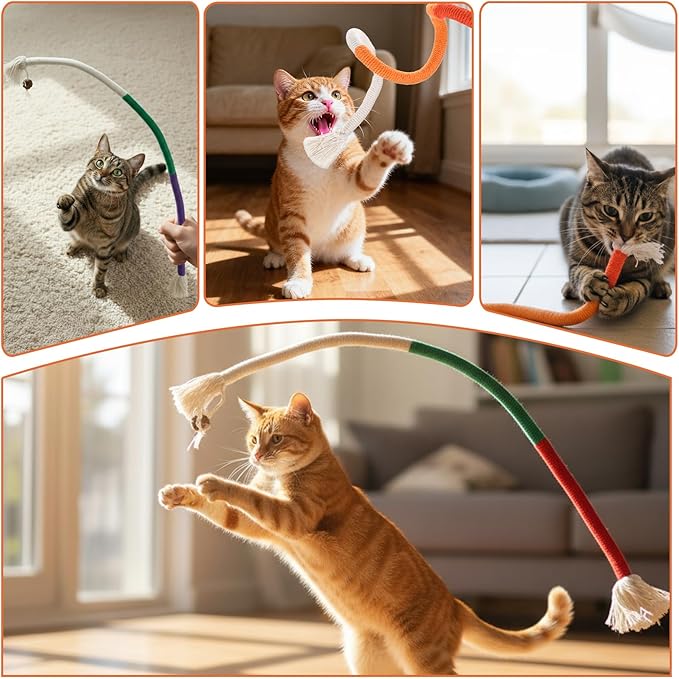 6 Pcs Cat Toys Chew Ropes, Cat Chew Toy for Teeth Cleaning, Safe Teeth Cleaning Toy for Indoor Kittens, Interactive Kitten Teething Toys to Transfer Chewing from Wires for All Breeds