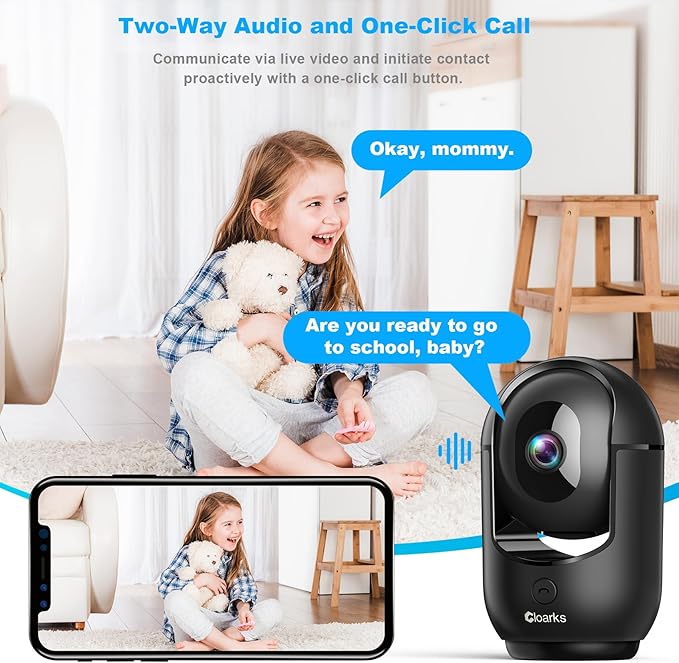 Cloarks 2K Pan/Tilt Security Camera, WiFi Indoor Cameras for Home Security with AI Motion Detection, Pet/Dog/Baby Camera with Phone App, 2-Way Audio, 24/7, Siren, TF/Cloud Storage,Black