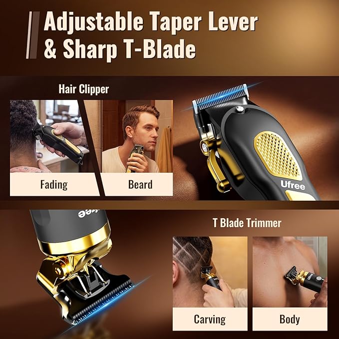 Ufree Hair Clippers for Men, Clippers and Trimmers Set, Cordless Barber Clippers, Grooming Kit, Gifts for Men