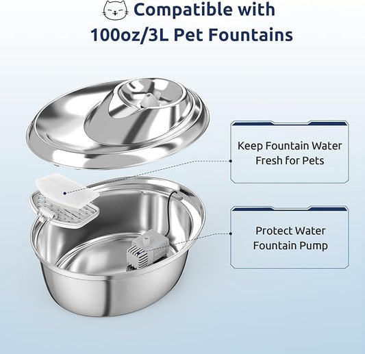 12+6 Pack Zeepet Cat Fountain Filters, Compatible with ORSDA Cat Water Fountain Filter for D60 100oz/3L Automatic Stainless Steel Pet Fountains, 12 Replacement Water Filters + 6 Pre-Filter Sponges