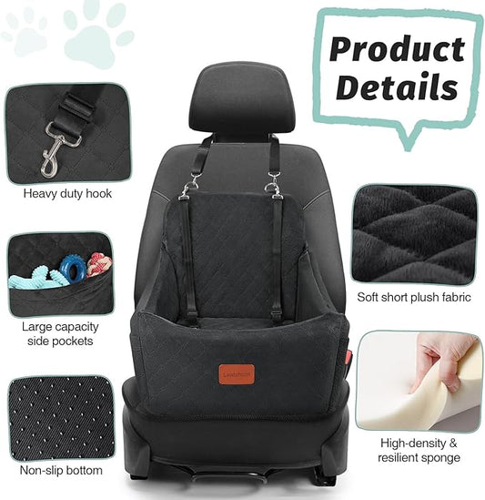 Lealchum Dog Car Seat for Medium Dogs Up to 40lbs,Fully Detachable and Washable,Memory Foam Covered Soft Fabric,Easy to Install with Adjustable Straps,Anti-Slip Base,Two Side Pockets(Black,Medium)