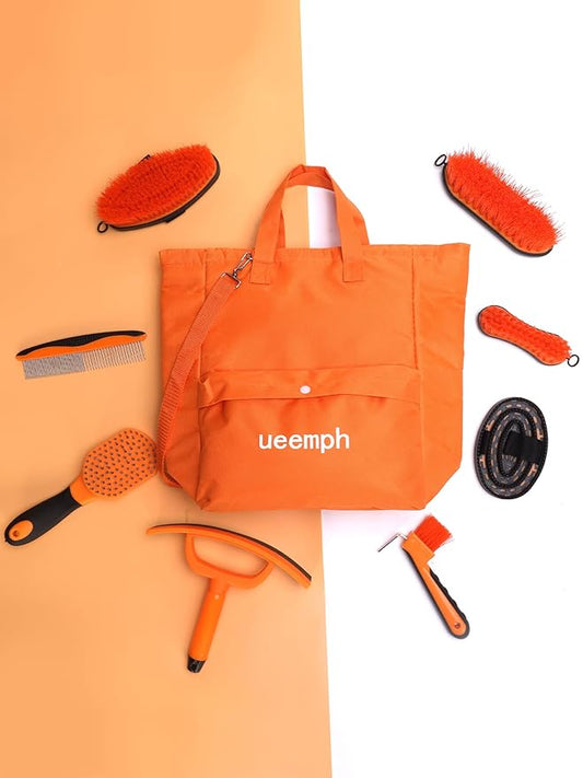Horse Grooming Kit(13-Piece),Orange Horse Brushes,Storage Bag, Sweat Scraper,Mane Comb,Horse Grooming Gloves, Gifts for Girls (Orange)