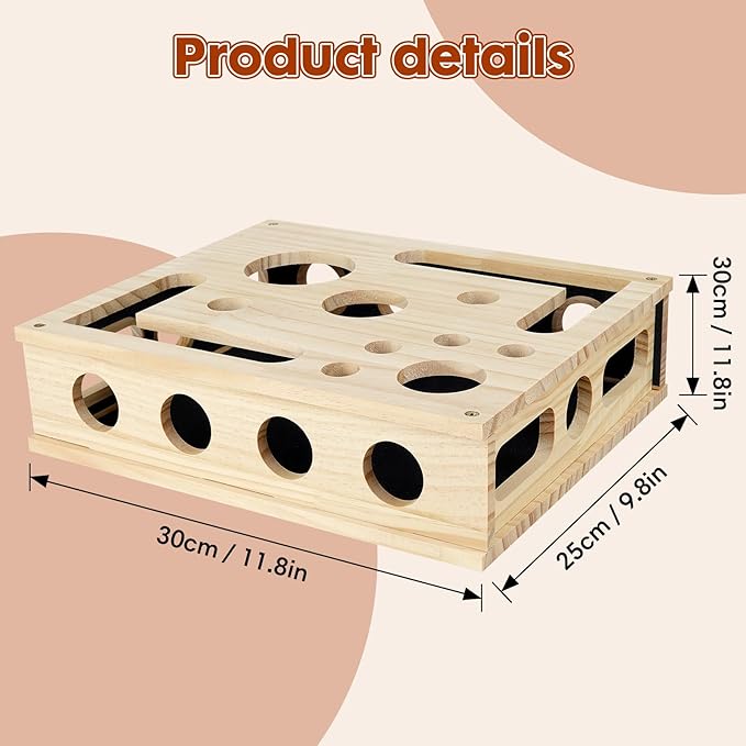 YooxArmor Cat Scratch Puzzle Box, Solid Wood Enrichment Toy with Sandpaper Nail Filer, Stress-Free Claw Care for Indoor Cats