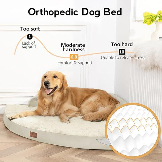 MEKIY Large Dog Bed - XL Orthopedic Egg-Crate Memory Foam Dog Beds with Removable Washable Cover, Waterproof Pet Beds with Non-Slip Bottom, Beige