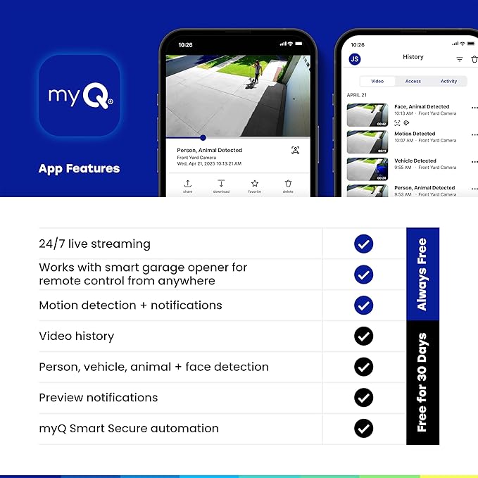 myQ Outdoor Battery Camera | 2K Camera, Color Night Vision, Spotlight, Motion Alerts, Live View with Two-Way Talk, Wireless, Weather-Resistant, Outdoor, White, 4 Pack