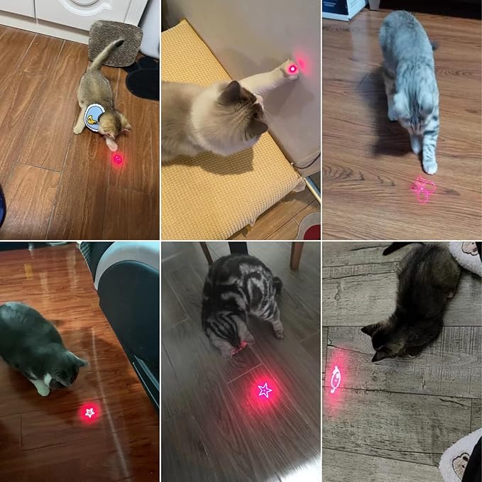 Gochanmon Cat Laser Toys, 2 in 1 Laser Pointer Cat Toys,Internative Cat Toys for Indoor Cats,3+5 Light Modes Cat Wand Toy, Retractable Cat Feather Toys, Long Range Kitten Toys,USB Rechargeable