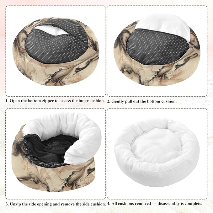 Dog Bed Ultra Soft Fluffy Comfortable Cat Bed Champagne Gold Marble Washable Dog Beds Anti-Slip Round Pet Bed - XS/S/M 3 Sizes