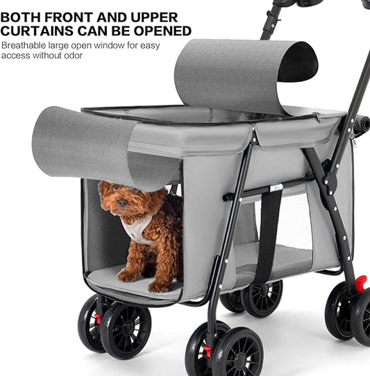 Pet Stroller Cat Dog Stroller Travel Folding Pet Carriers(Gray)