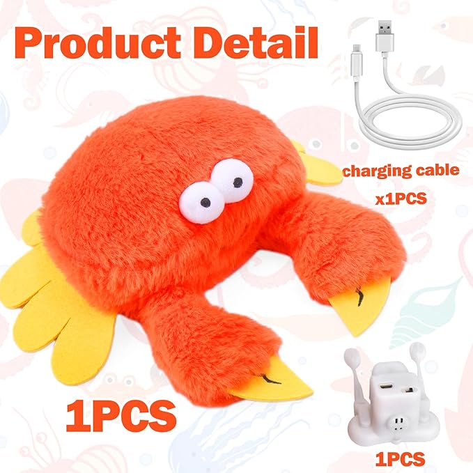Mity rain Interactive Dog Toys, Crab Dog Toy that Wiggle Pinchers, Dog Toys to Keep Them Busy, Touch Activated for Small/Medium/Large Puppy Enrichment, Rechargeable Pet Toy Plush, Squeaky Dog Toy